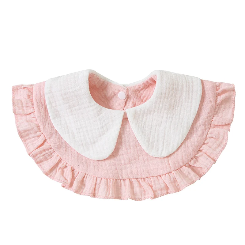 Baberos de gasa para alimentación de bebé, Baberos con volantes de Color sólido, toalla para Saliva, paños para eructar de algodón suave para niños y niñas, accesorios para niños - imagen 4
