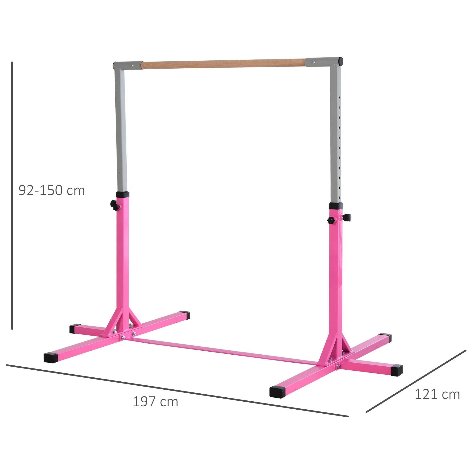 HOMCOM Barra de Gimnasia para Niños de +3 Años Barra de Entrenamiento con Altura Ajustable 92-150 cm Barra Horizontal de Gimnasia Carga 75 kg 197x121x150 cm Rosa - imagen 3