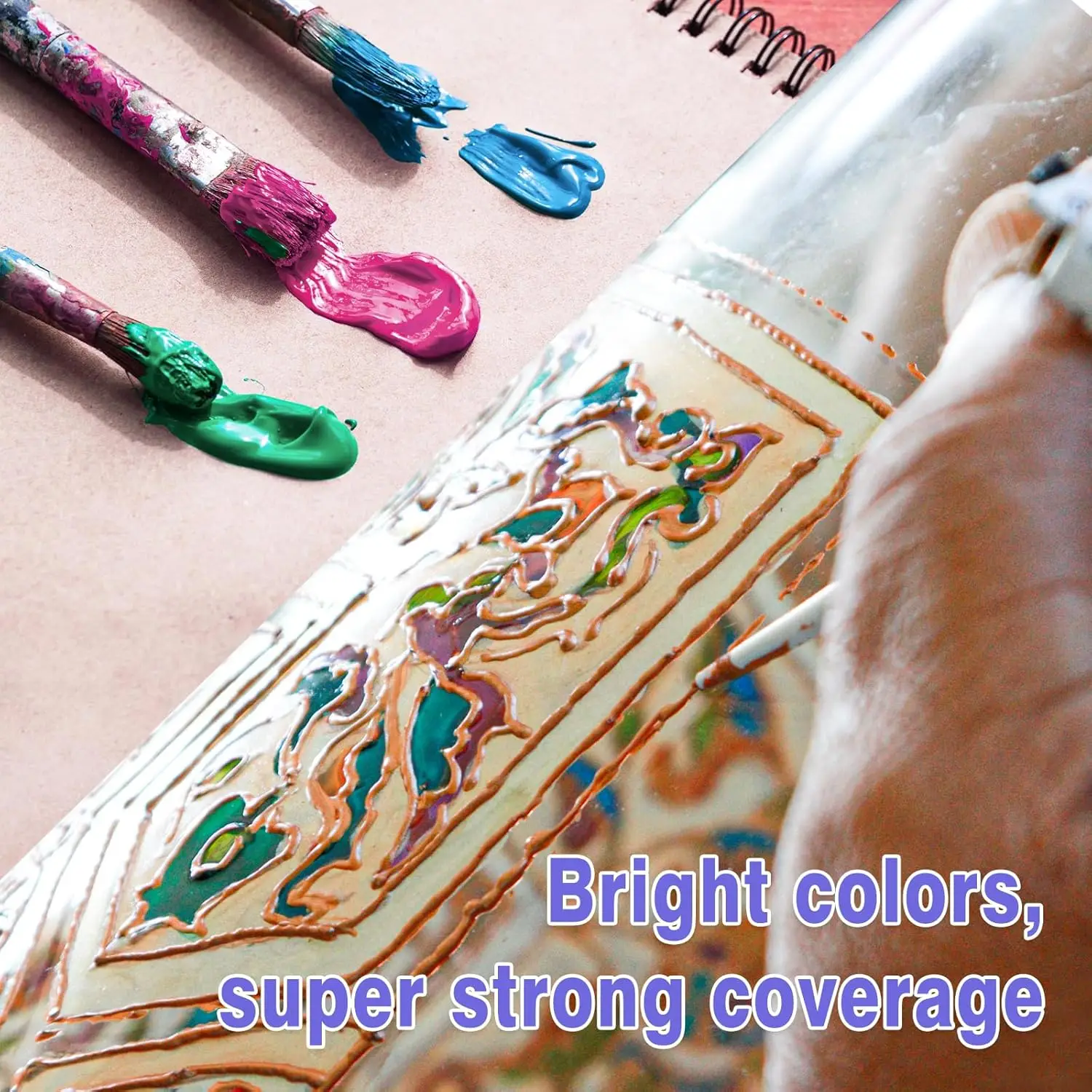 Juego de pintura para vidrio acrílico con 6 pinceles, 1 paleta, 12/24 colores, 12ml, pinturas para copas de vino, pintura acrílica impermeable - imagen 2