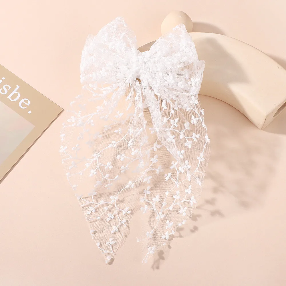 Pinza para el pelo de encaje con lazo largo elegante para niñas - imagen 3
