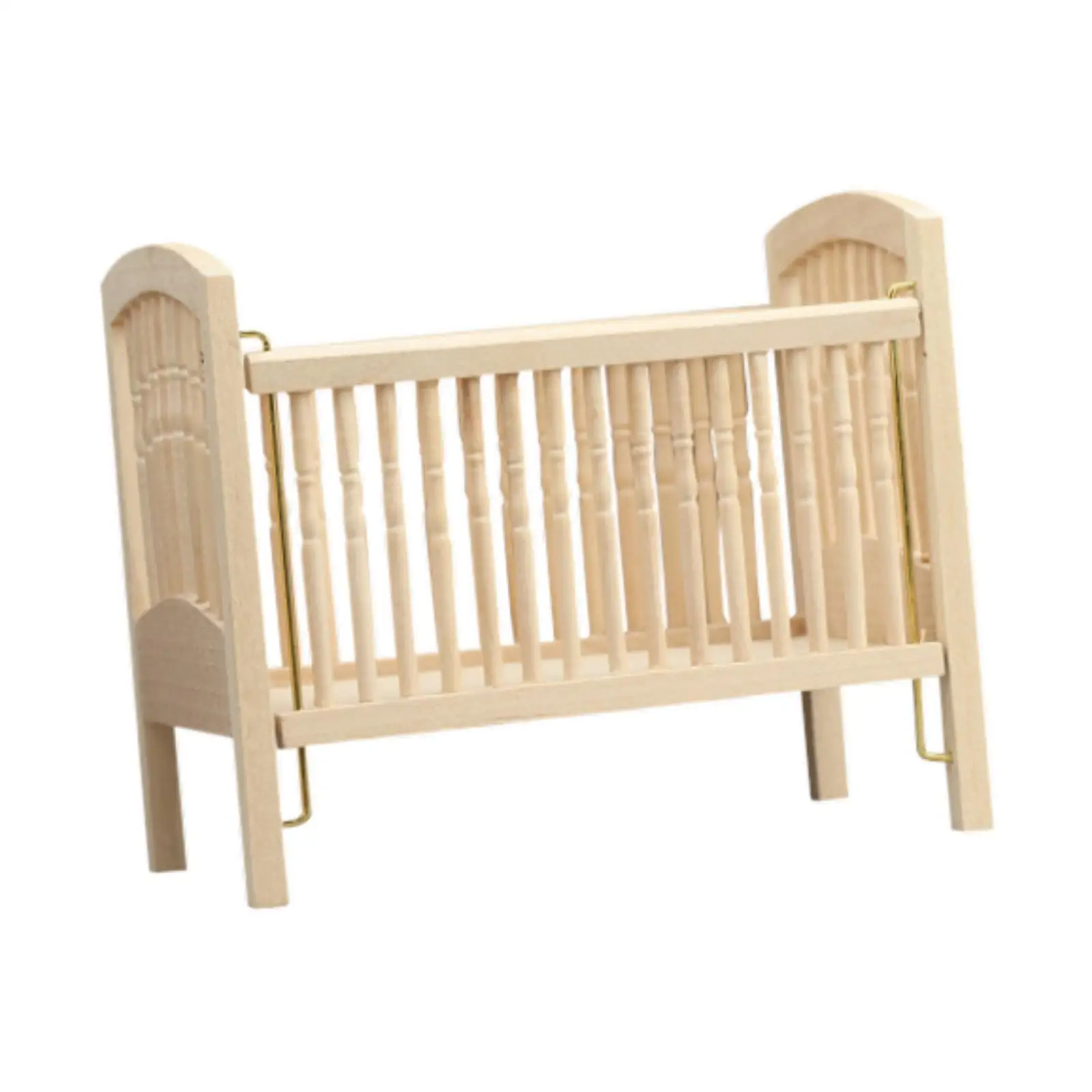 1:12 Wooden Baby Doll Crib Furniture Simulation Baby Bed Dollhouse Wooden Crib for Party Dollhouse Room