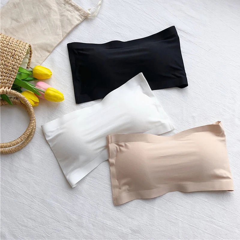 Tops de tubo de una pieza sin costuras para mujer, almohadillas extraíbles, íntimos básicos, negro/blanco/Piel, sujetador sin tirantes, lencería Sexy Bandeau