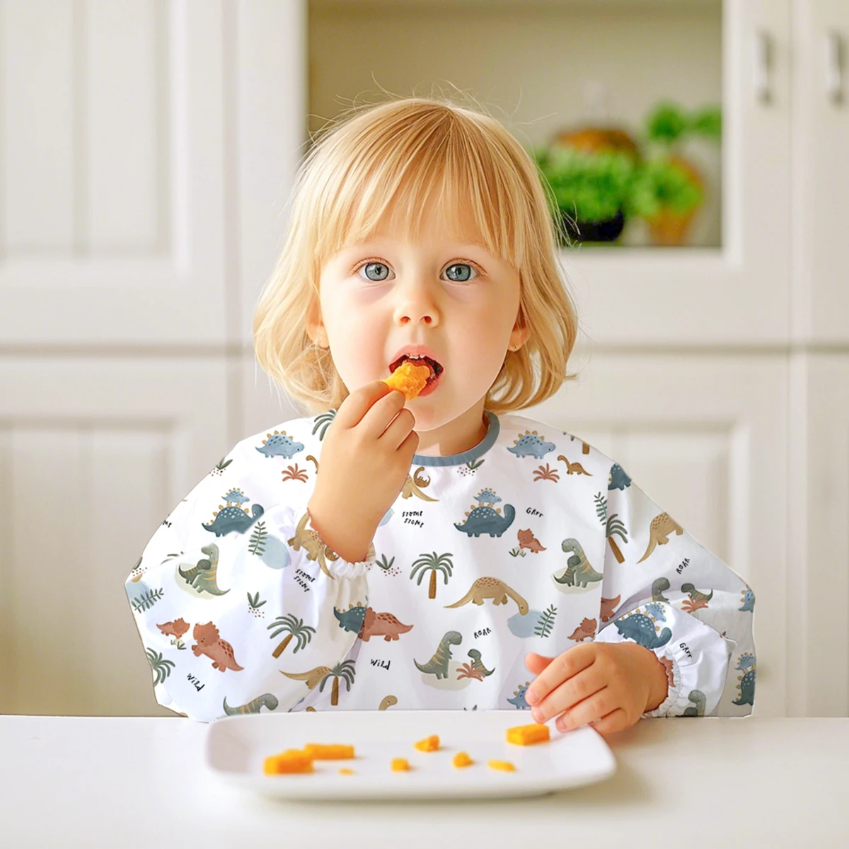 Babero de manga larga para bebé, 100% poliéster a prueba de desorden, babero impermeable con bolsillo, babero bata para comer, 1 ud.