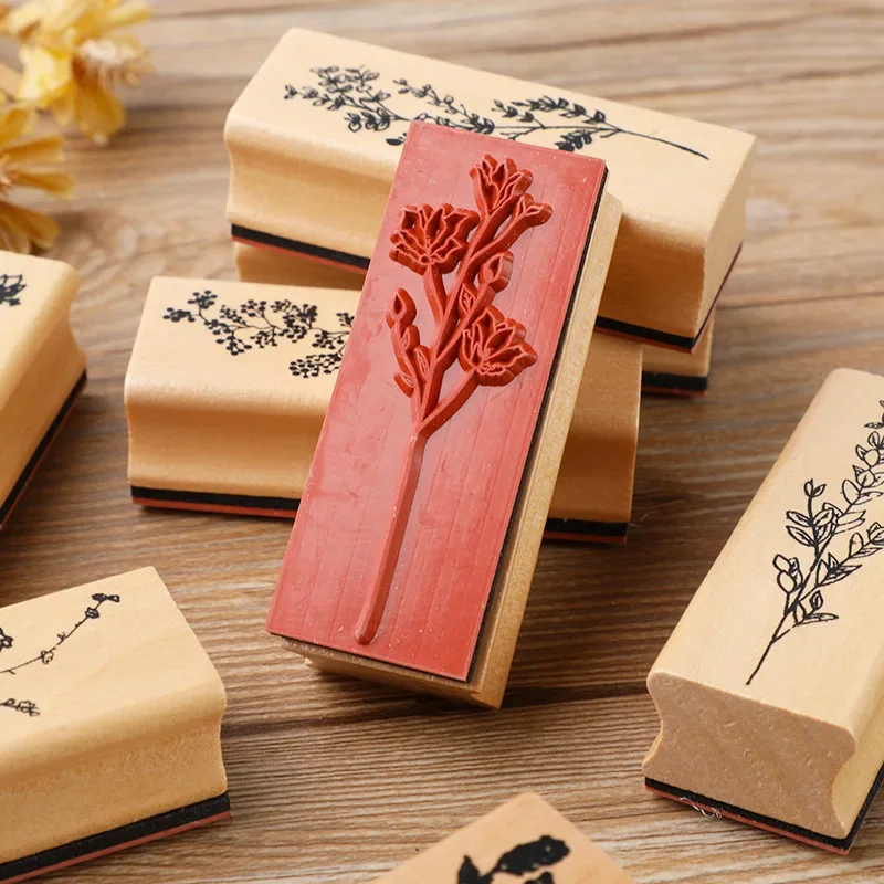 Sellos de madera infantil para crear flores lavanda retro