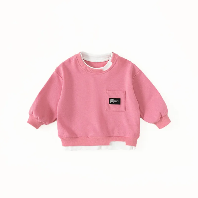 2025 Otoño Nueva sudadera falsa de dos piezas para niños coreanos: rosa de manga larga, bonita, agradable para la piel, versátil para uso diario y escolar - imagen 5