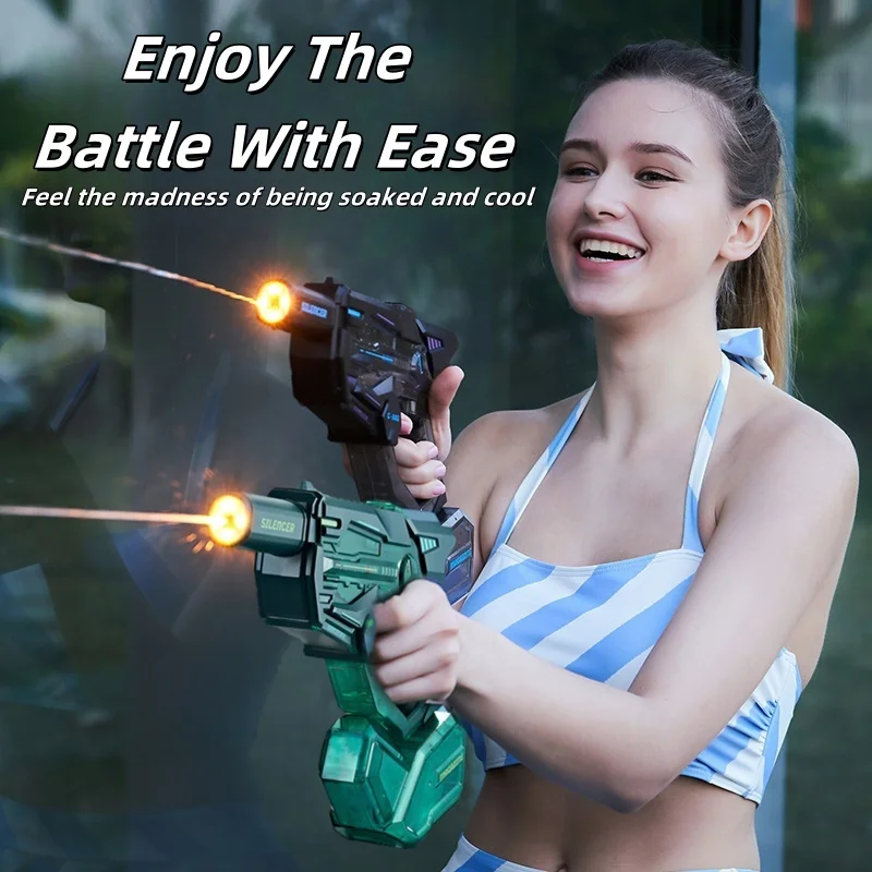 Pistola de agua eléctrica con luz de bozal, pistola de chorro de agua automática de largo alcance para Fiesta al aire libre, juego de pistola de agua de verano, juguete - imagen 5
