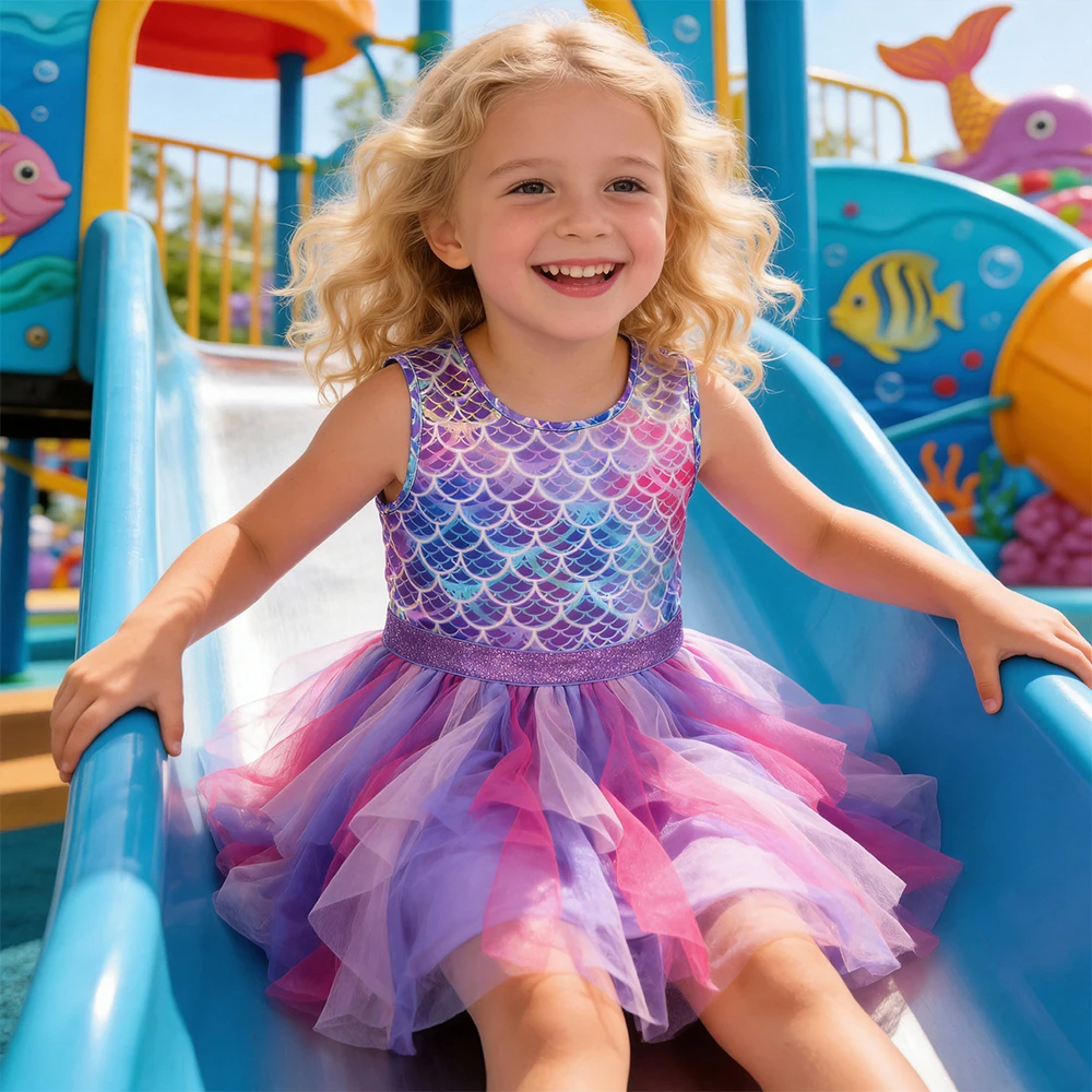 Dxton vestido de princesa sin mangas verano tul capa irregular niñas - imagen 3