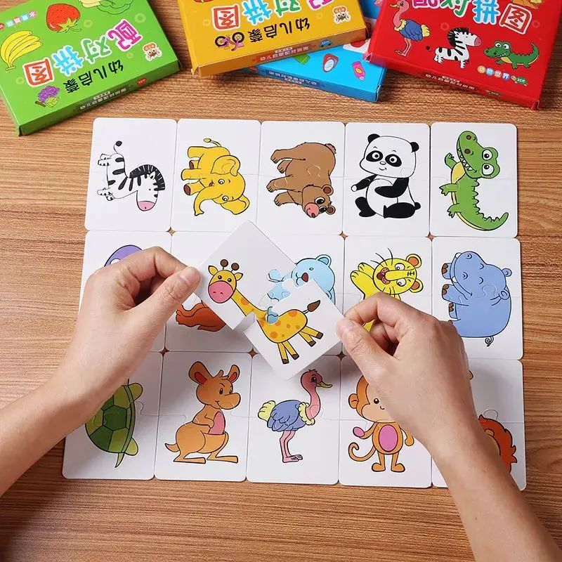Juego de cartas de animales, rompecabezas para niños, juguetes cognitivos con patrón de dibujos animados, tarjetas de memoria de tráfico de frutas, juguete educativo para edades tempranas - imagen 2