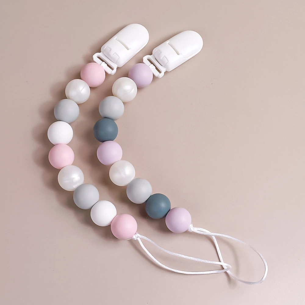 Nuevo Clips de silicona para chupete de bebé, cuentas redondas de silicona para mordedor, cadena de chupete para la dentición del bebé, juguetes seguros sin BPA - imagen 2