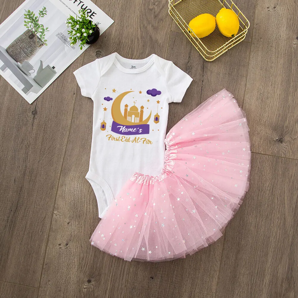 Disfraz personalizado de primer Ramadán para niñas, vestido tutú para niñas, traje de Ramadán Eid para bebés y niños pequeños, conjunto de vestido de Ramadán