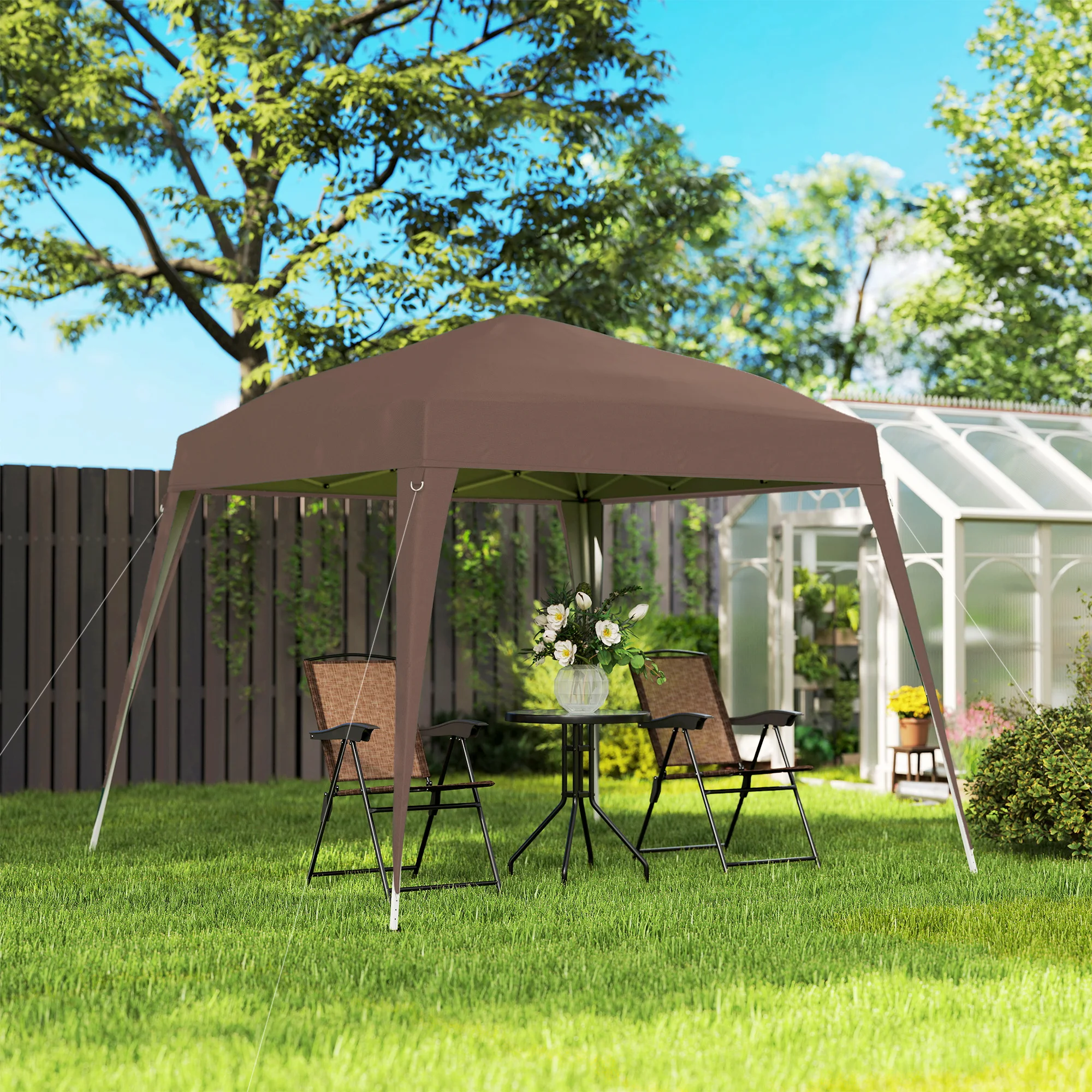 Outsunny Carpa Plegable 3x3 m, Pop-up, Cenador Pabellón de Jardín, Altura Ajustable con Bolsa de Transporte, Anti-UV, Impermeable, Gazebo para Camping, Fiestas, Exterior, Café - imagen 2