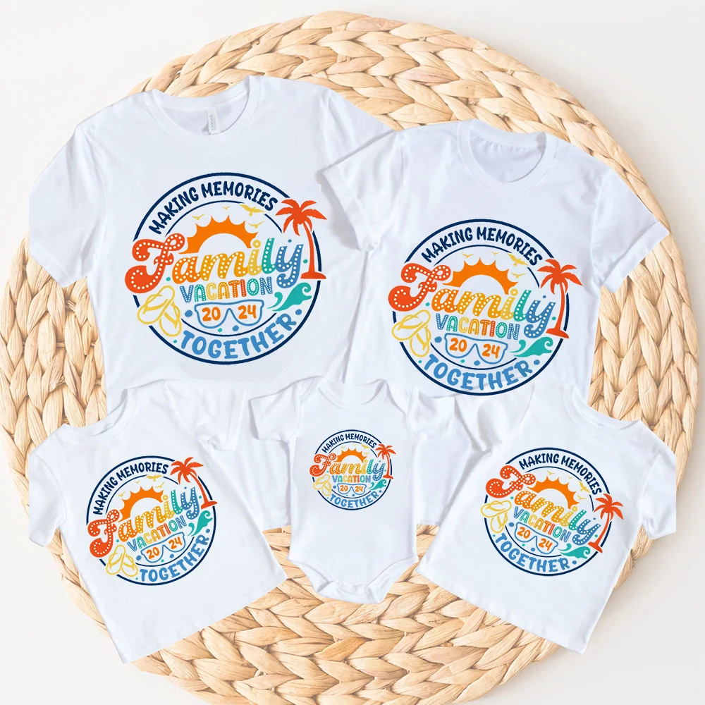 Vacaciones familiares 2024, hacer recuerdos juntos, camisas a juego, camisa de vacaciones familiares, papá, mamá, bebé y niño, camiseta de viaje en la playa