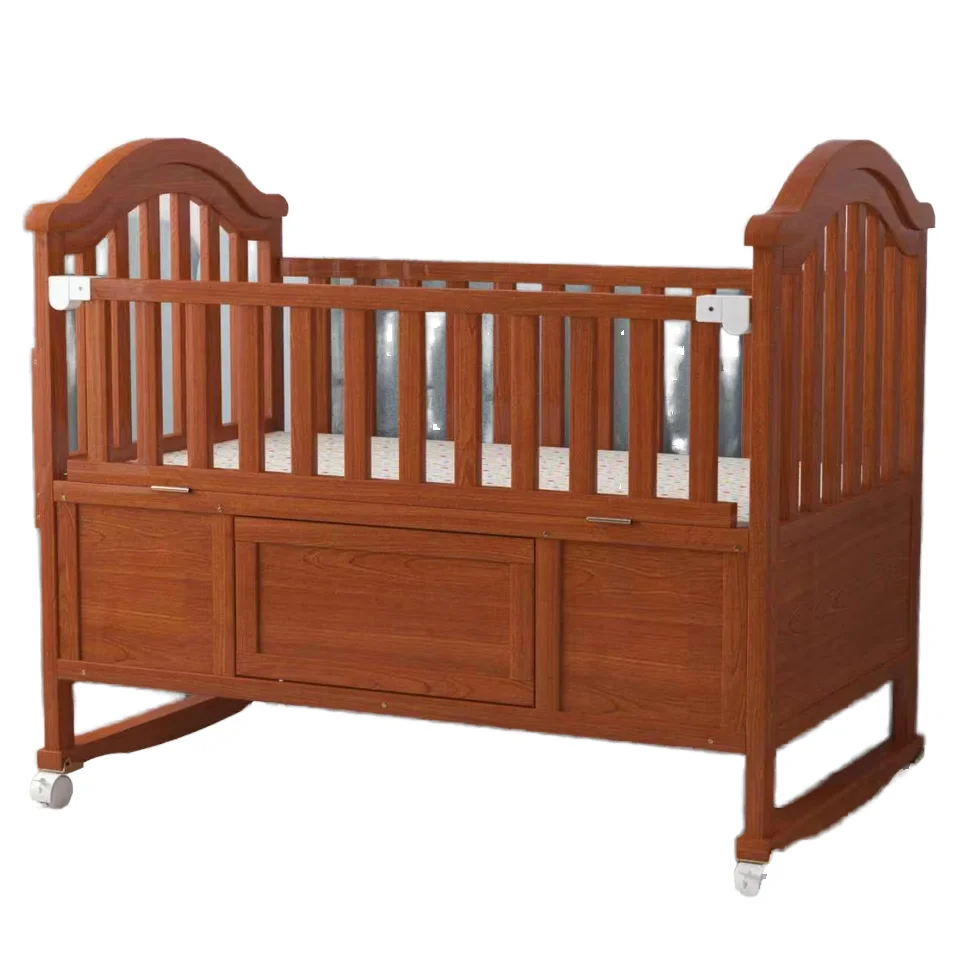 Cama de bebé de madera ajustable con cuna oscilante sólida, diseño moderno para dormitorios elegantes para dormir o uso en cuna