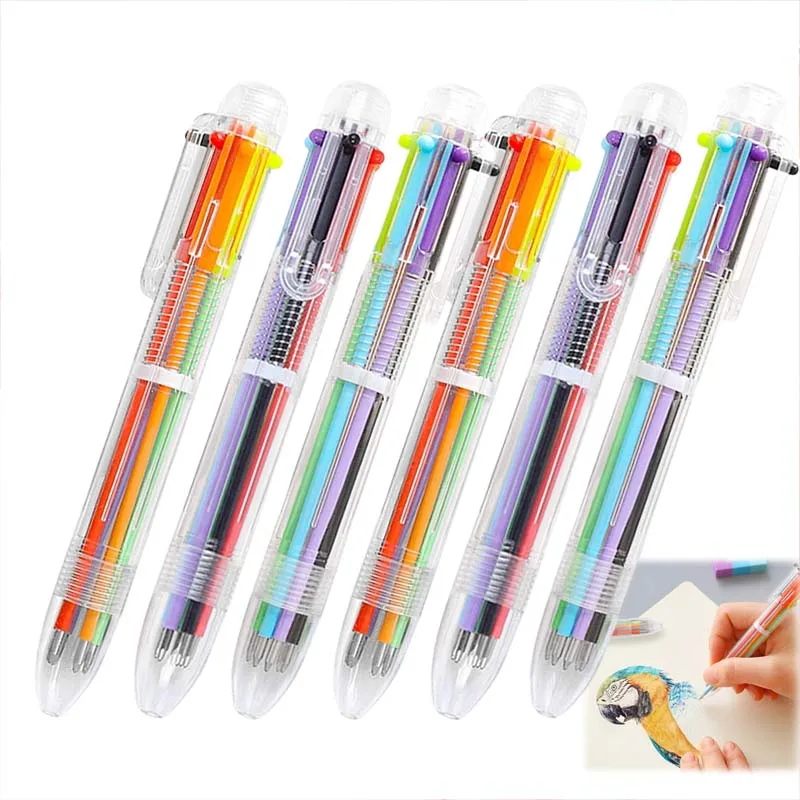 Bolígrafo transparente de dibujos animados, 6 colores, suministros educativos para escuela y oficina, suministros giratorios coloridos y creativos, 1/3/6 Uds. TMZ