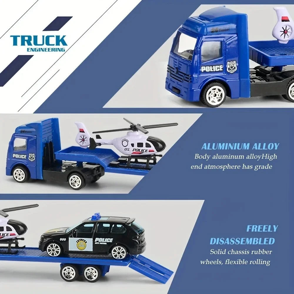 Camión portador accionado por fricción, juguete Push and Go, coche de construcción, juguete, remolque de remolque de aleación, juego de camiones, regalo para niños pequeños y niñas - imagen 4