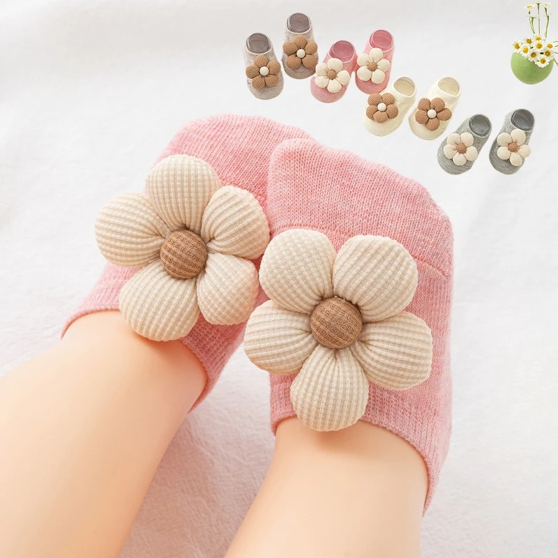 Calcetines de algodón de alta calidad para bebés recién nacidos, calcetines antideslizantes de princesa con flores bonitas para niñas, cosas suaves para bebés