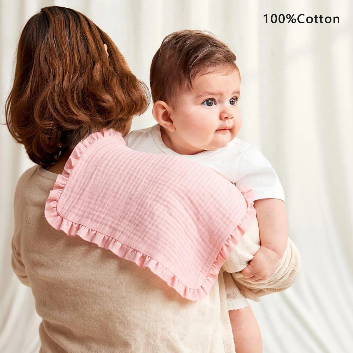 Paños para eructar para bebé, trapos para eructar de algodón con borde con borlas para recién nacido, Baberos de algodón suaves y cómodos para bebé/juego de paños para eructar - imagen 3