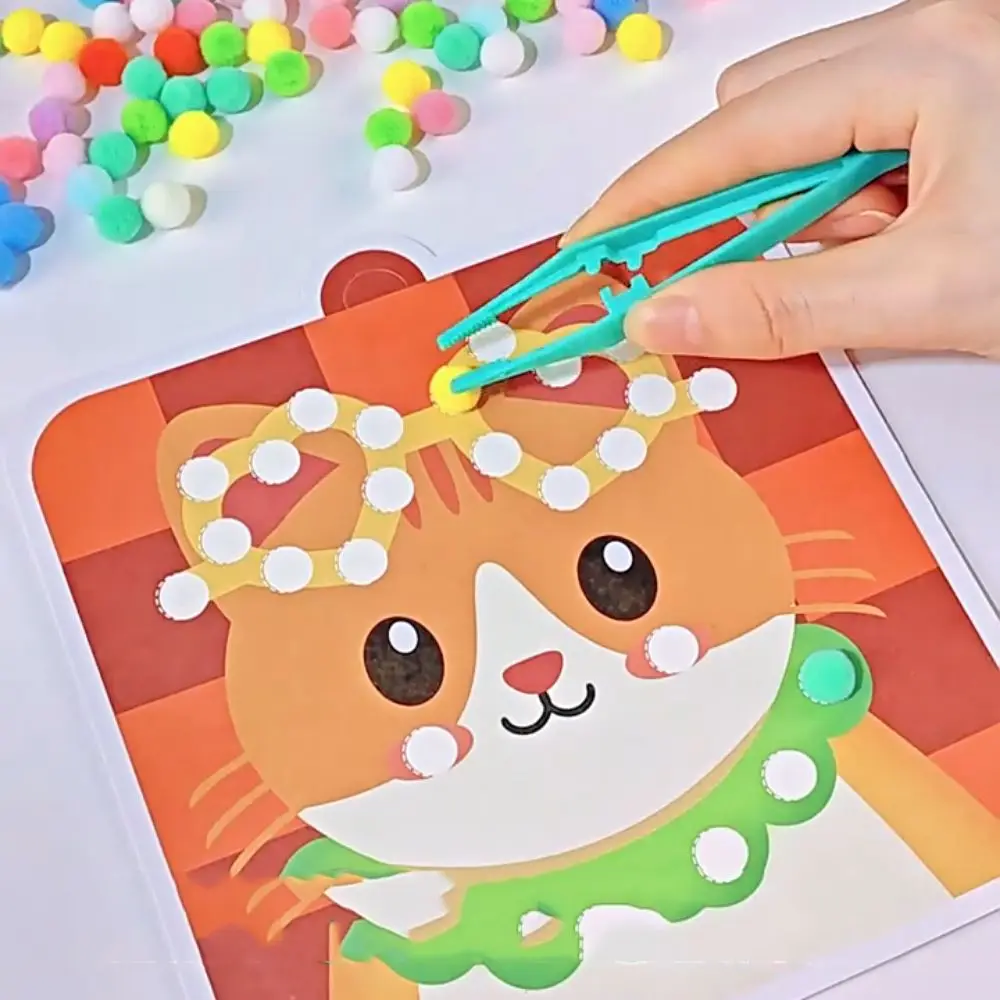 Libro de pegatinas montessori hecho a mano con pompones animales - imagen 4