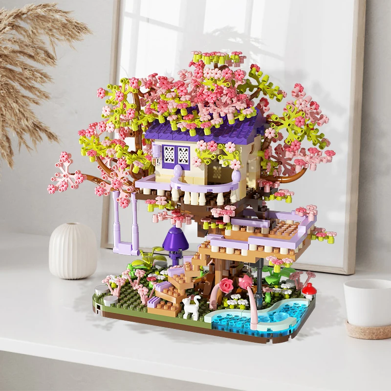 Bloques de construcción de casa de árbol de flores, modelo ensamblado DIY, ladrillos de micropartículas, juguete educativo para niñas, juego de ocio para adultos, regalos de navidad - imagen 3
