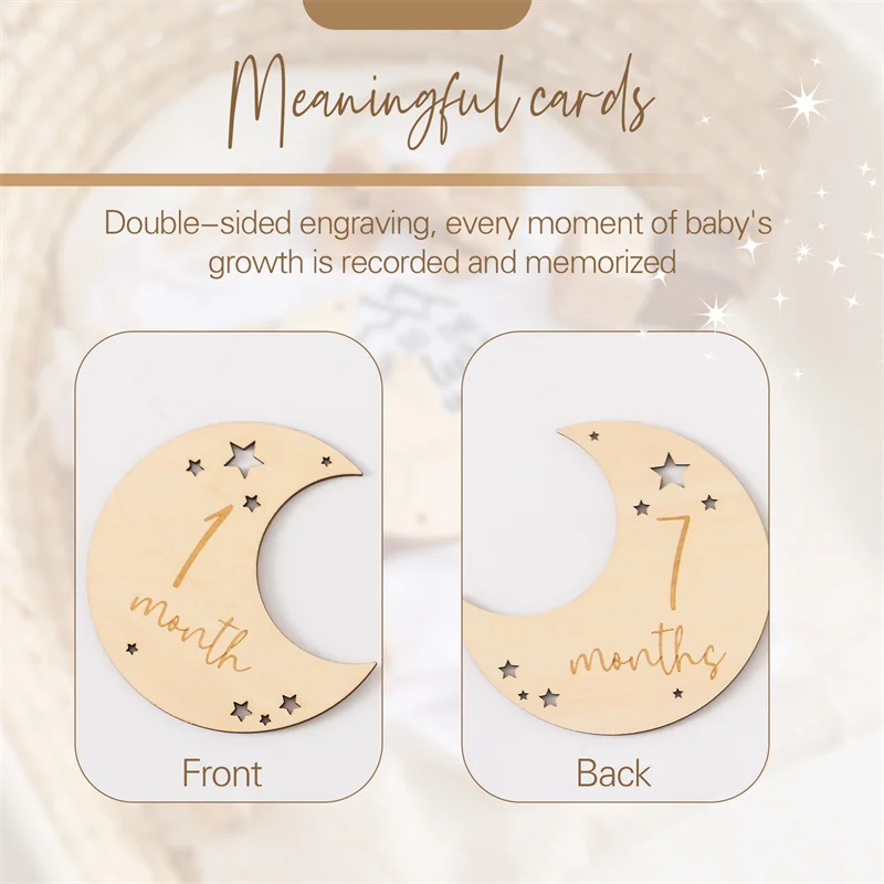 Tarjetas newborn grabadas en madera – Luna y estrella - imagen 4