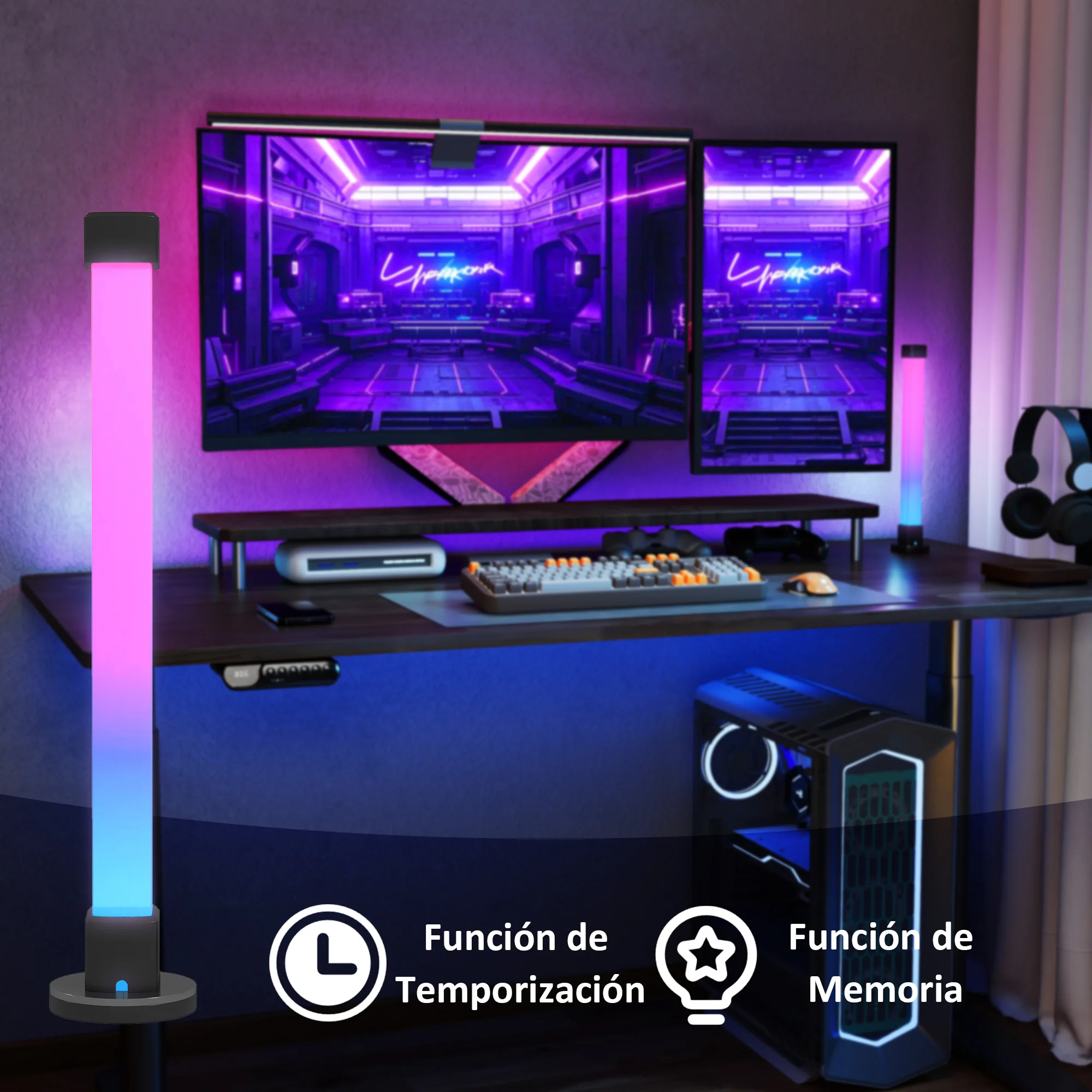 HOMCOM Conjunto de Lámparas de Mesa Inteligente Lámparas de Mesa LED con Control Remoto App Bluetooth Sincronización con Música y Temporizador para Salón Sala de Juegos Dormitorio Blanco - imagen 5