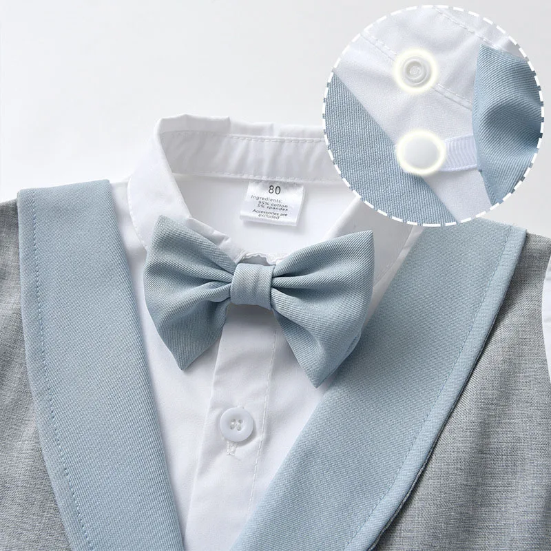 Conjunto de ropa de manga larga para bebés, chaleco falso con pajarita, dos camisas, pantalones, 2 piezas, trajes de vestido de fiesta de cumpleaños, ropa Formal - imagen 4