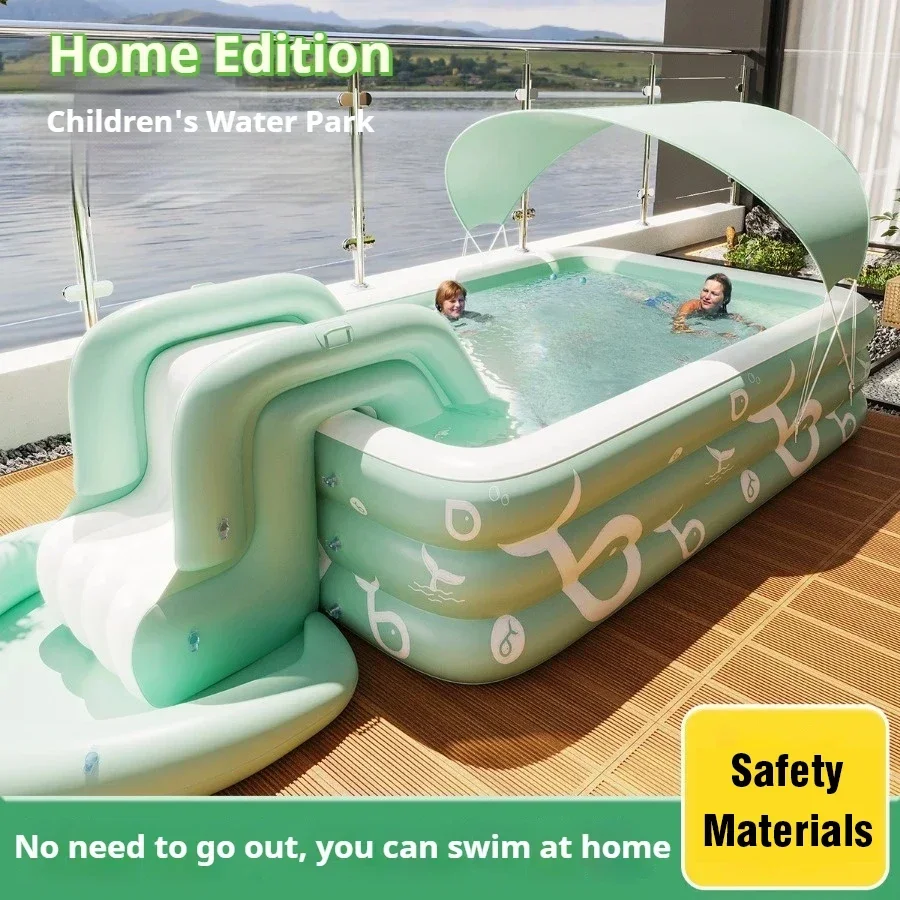 Piscina hinchable con tobogán y sombrilla de jardín - imagen 5