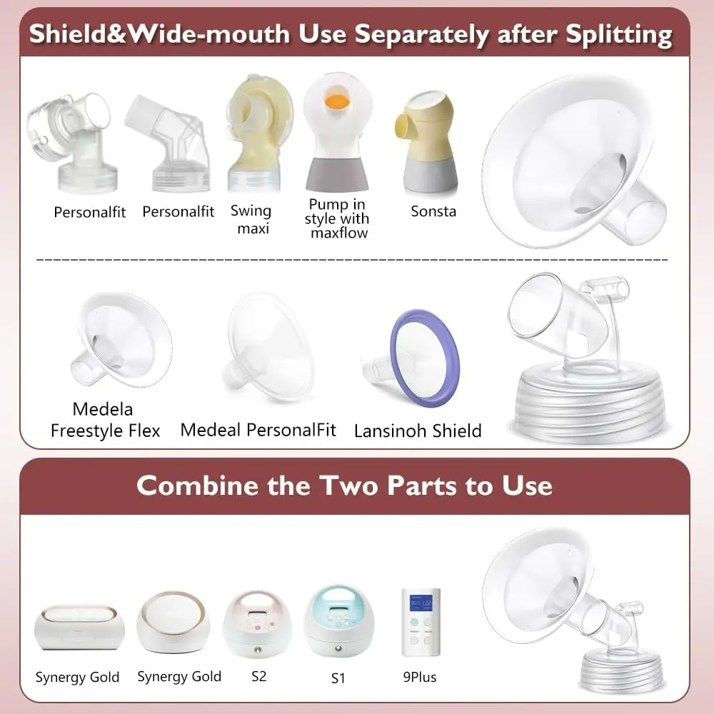 Piezas completas de extractor de leche con bridas ovaladas de borde suave y conector de base de boca ancha para Spectra S2S1 9 Plus SG,Medela, Lansinoh - imagen 2