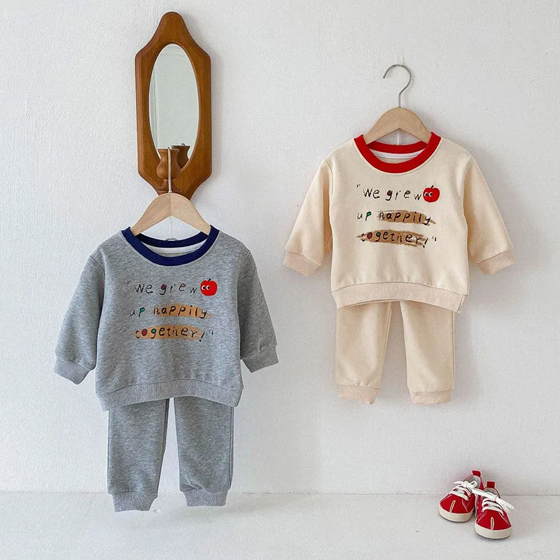 Milangel-Conjunto de ropa deportiva para niños y niñas, Sudadera con capucha y pantalones informales con estampado de manzana y letras, 2 piezas, Otoño, novedad de 2024 - imagen 2