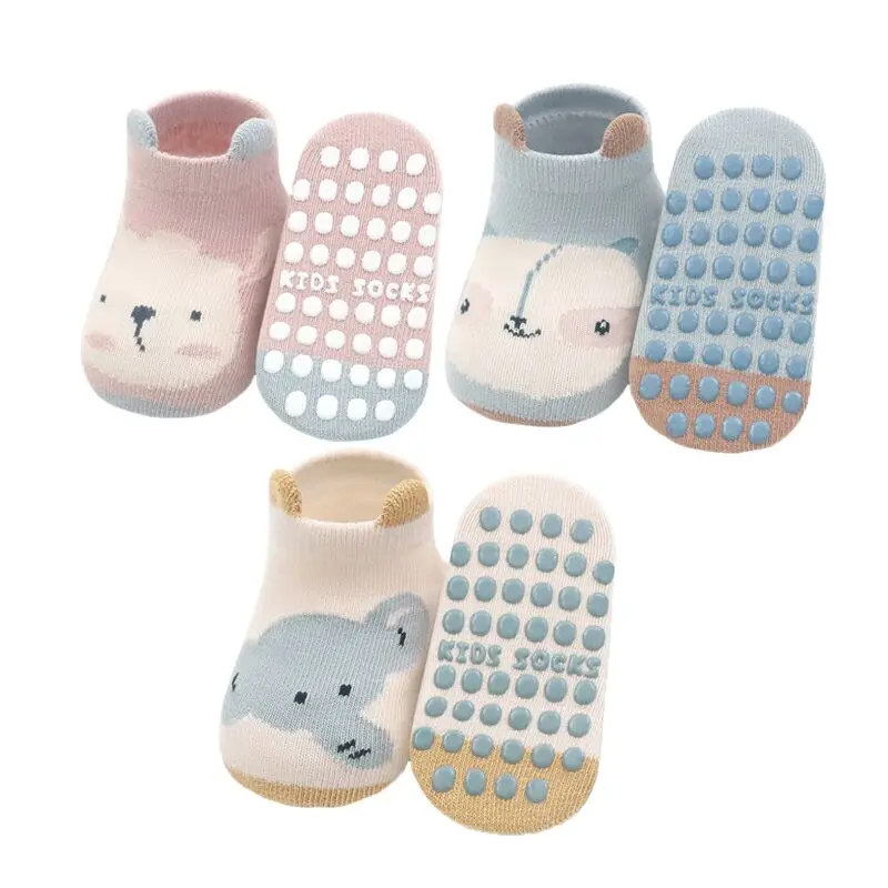 3/6 pares de calcetines para niños y niñas, calcetines antideslizantes de algodón con estampado informal de primavera para niños y niñas, calcetines antideslizantes para el suelo del bebé - imagen 2