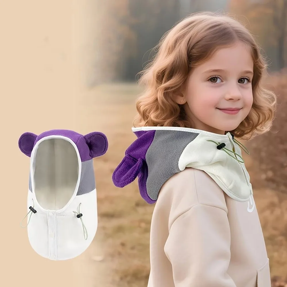 Gorros de invierno con orejas de oso para niños, pasamontañas gruesos a prueba de viento, conjunto de bufanda para mantener el calor, conjunto de bufanda con capucha para niños al aire libre - imagen 2