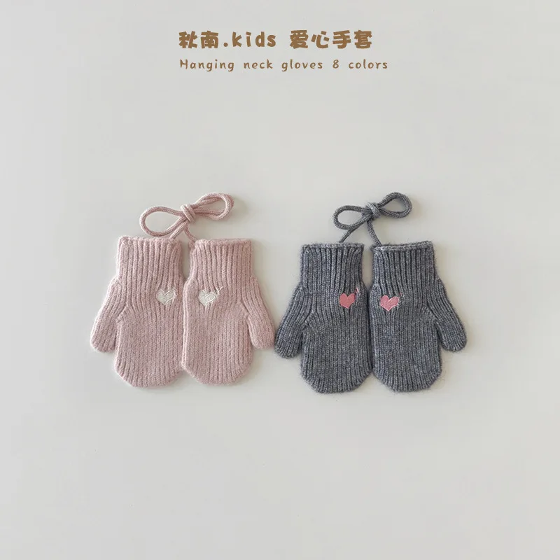 Guantes coreanos para niños, novedad de invierno, bolsa de amor Ins, guantes para dedos, guantes cálidos y fríos para el cuello del bebé, accesorios para mitones para niños - imagen 2