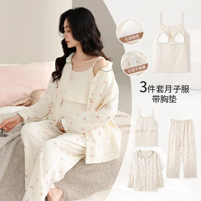 2025 Otoño Invierno pijamas de lactancia algodón coreano Sexy 3 unids/set ropa de dormir de maternidad posparto lactancia embarazo ropa de dormir