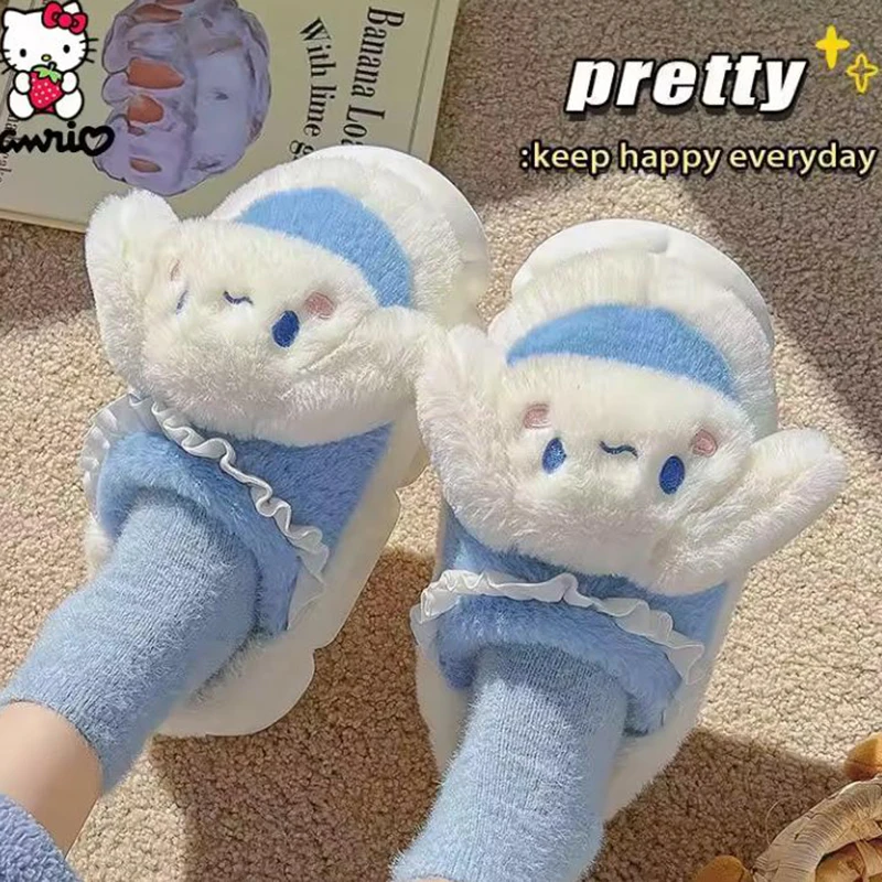 Zapatillas de felpa de dibujos animados de Hello Kitty Cinnamoroll Sanrio, zapatos antideslizantes cálidos y suaves para el hogar, regalo de vacaciones, otoño e invierno - imagen 2