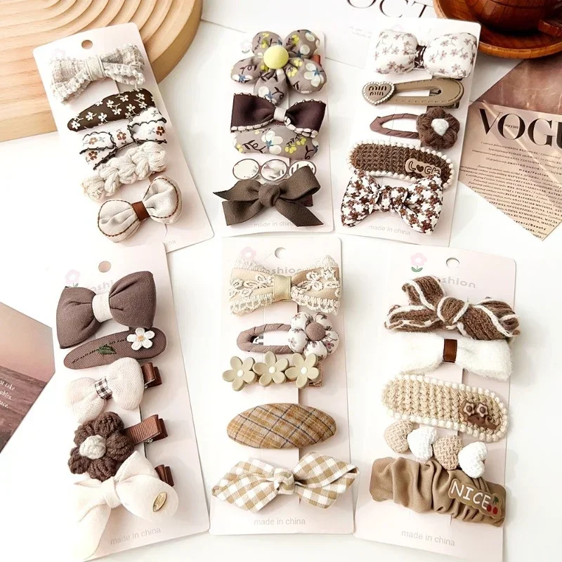 Lote de 3 pinzas para el pelo para niña pequeña, horquilla Floral con lazo, Serie de Color café, accesorios para el cabello para niña pequeña