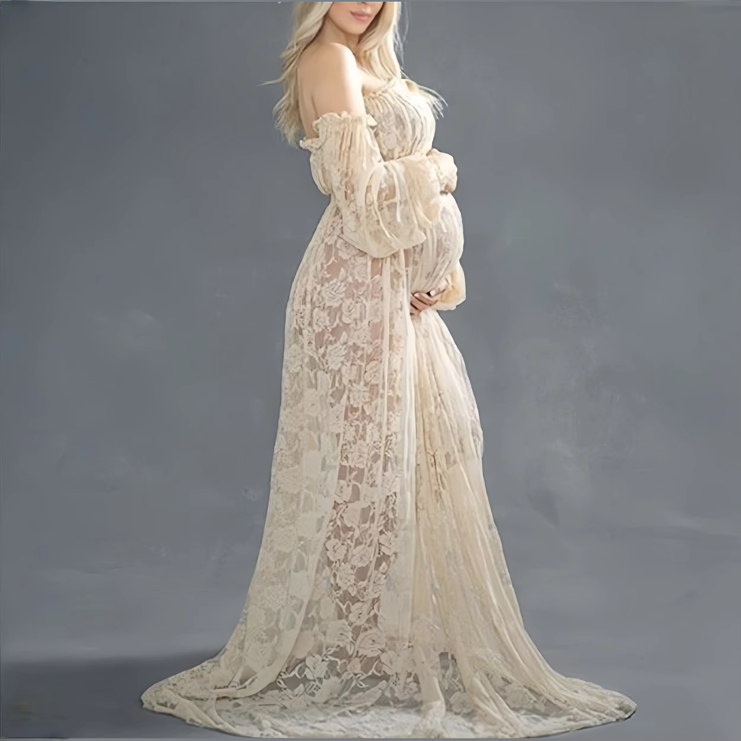 Vestido premamá de encaje con escote bardot - imagen 5