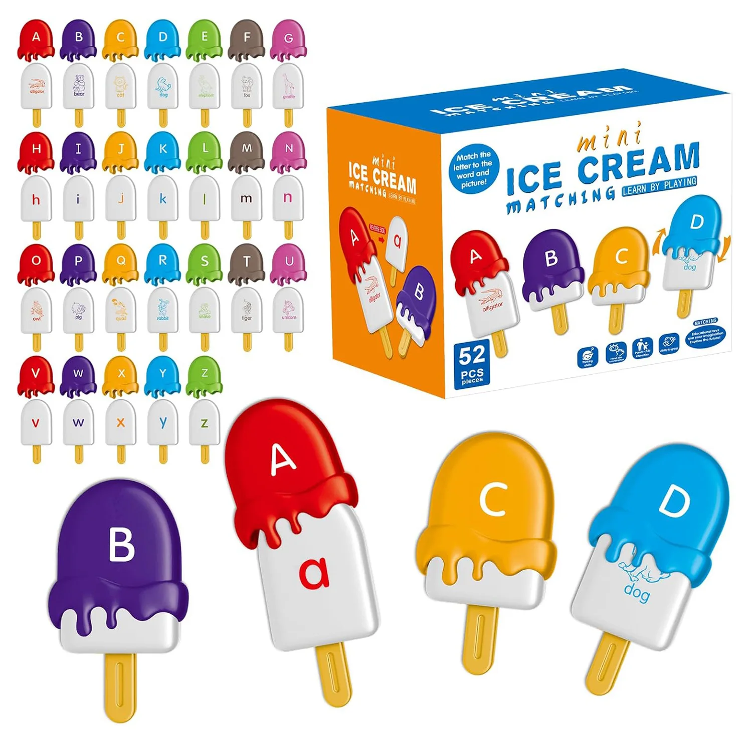 Juego de combinación de letras de helado Montessori para bebé, Educación Temprana, cognición de Color, interacción entre padres e hijos, rompecabezas, juguete para regalo