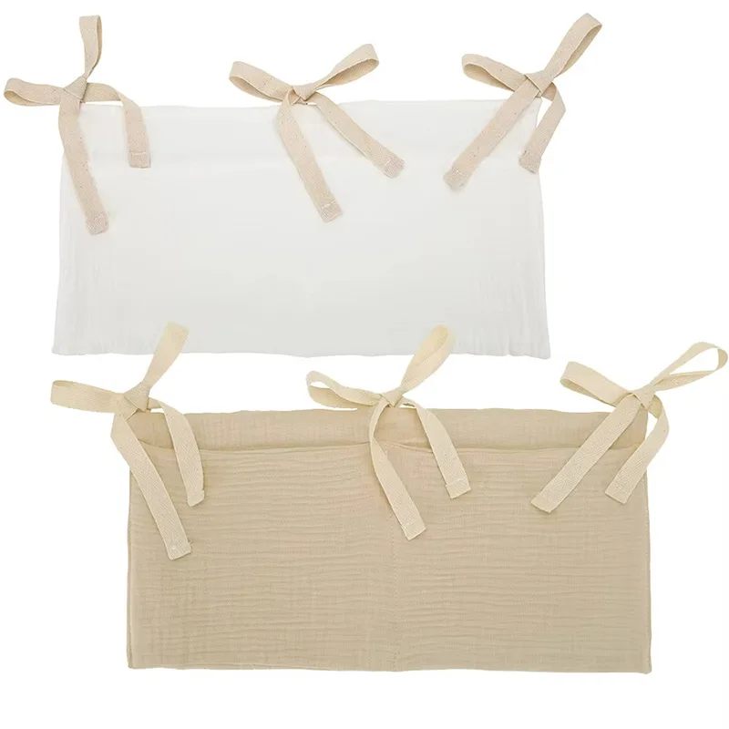 Bolsa colgante de almacenamiento para cuna de bebé, bolsillos dobles de algodón, colgante para cabecera, chupete, pañales, juguetes, organizador, bolsas, Kits de accesorios de cama - imagen 4