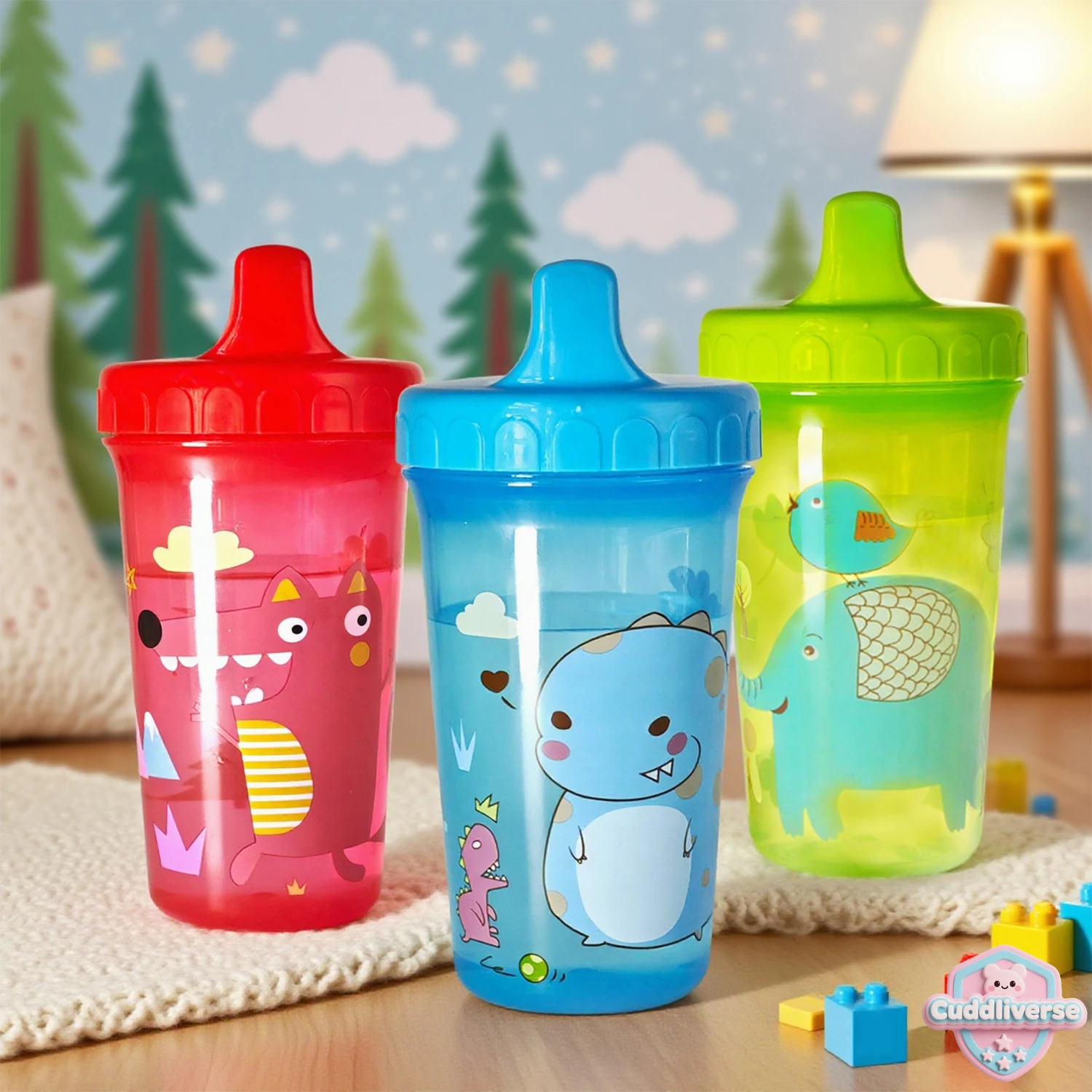 Taza a prueba de derrames de gran capacidad, 300ml, taza de pico de pato, elefante de dibujos animados, dinosaurio, taza de verano resistente al frío y al calor