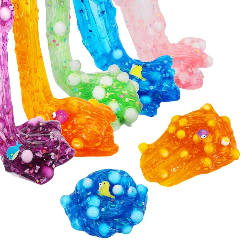 70ml Squishy Slime broma juguetes sensoriales océano tema sello medusas Pufferfish partículas grandes cristal barro juguete para aliviar el estrés regalo - imagen 3