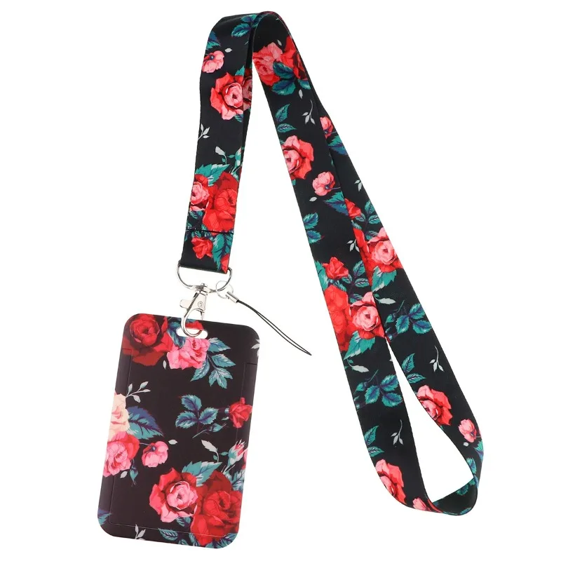 Cordón de flores hermosas, correa para el cuello con hojas para tarjeta de identificación, correas para teléfono móvil, soporte para insignia, cuerda colgante DIY, accesorios para el cuello - imagen 2