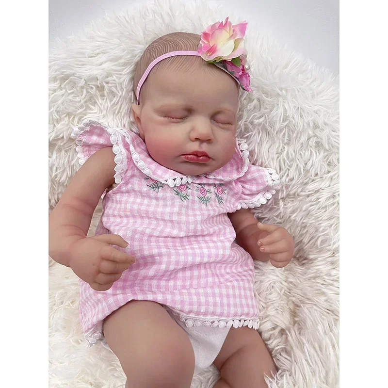48CM bebé recién nacido niña Reborn Loulou Asleep cuerpo completo vinilo suave piel 3D realista con venas visibles muñecas hechas a mano de alta calidad - imagen 5