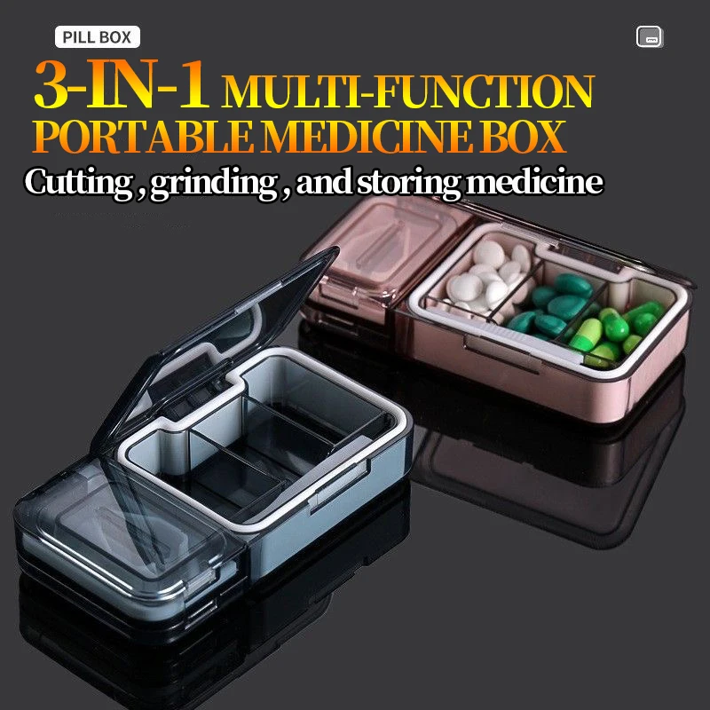 Caja de medicamentos portátil avanzada dividida en dos partes con cortador de medicamentos-cortador de medicamentos de precisión multifuncional 1/2 medicamentos