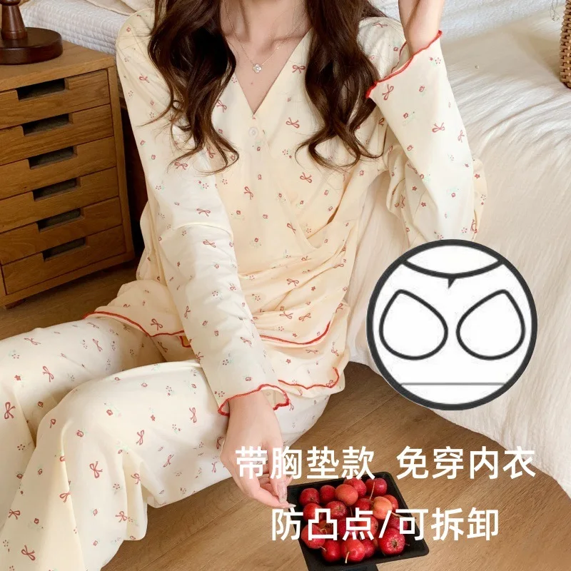 Pijamas de maternidad para amamantar, ropa de maternidad Modal para lactancia para mujeres embarazadas, Top de manga larga + Pantalones, conjuntos de ropa de dormir - imagen 2