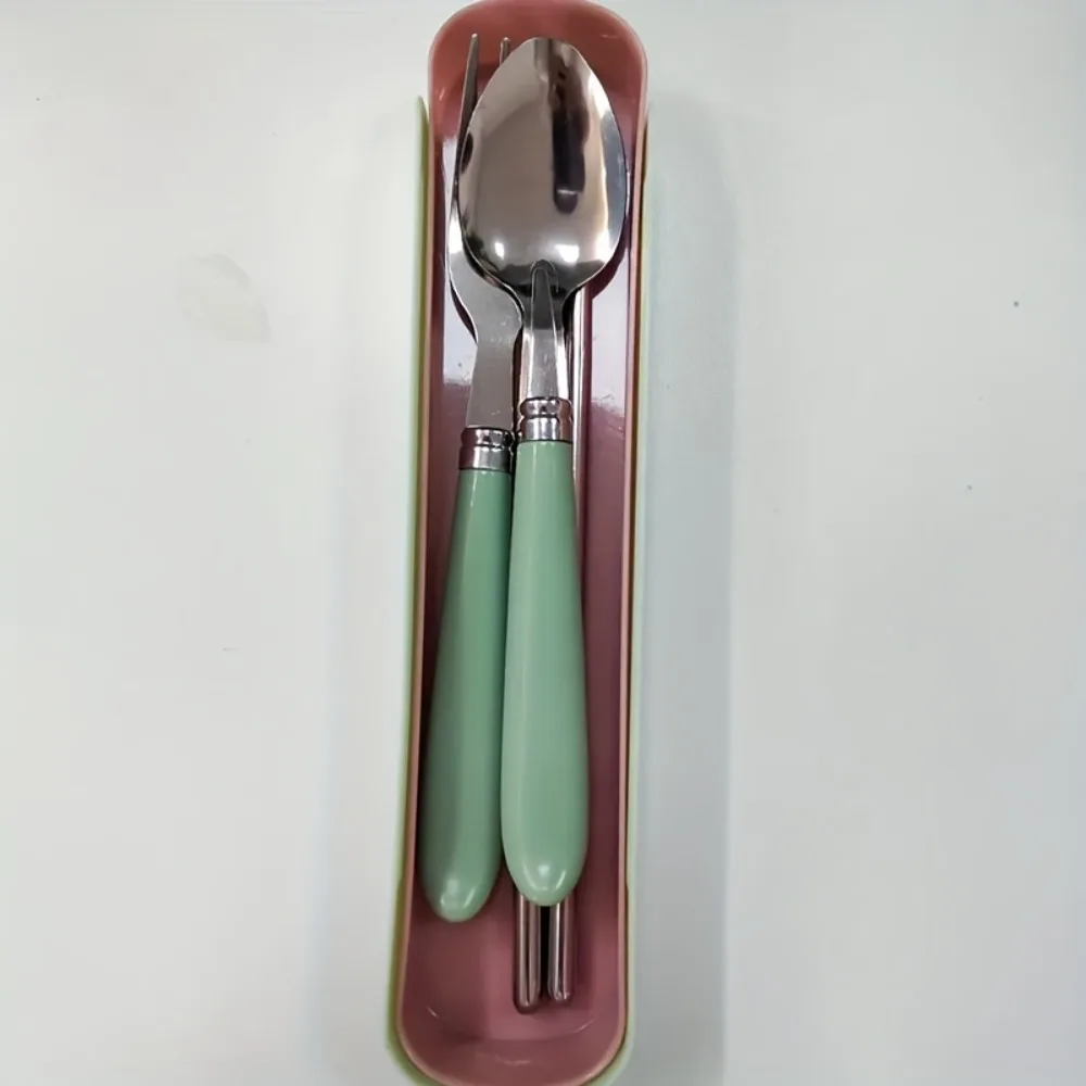 Juego de cubiertos portátil de acero inoxidable pulido con caja de almacenamiento: utensilios de cocina para picnic, camping y camping para cubiertos de uso diario - imagen 3