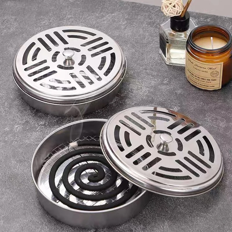Caja de incienso para mosquitos ignífuga, estufa de incienso para mosquitos de acero inoxidable para el hogar, plato de ceniza cubierto, estante de incienso, 1/2/5 Uds. - imagen 3