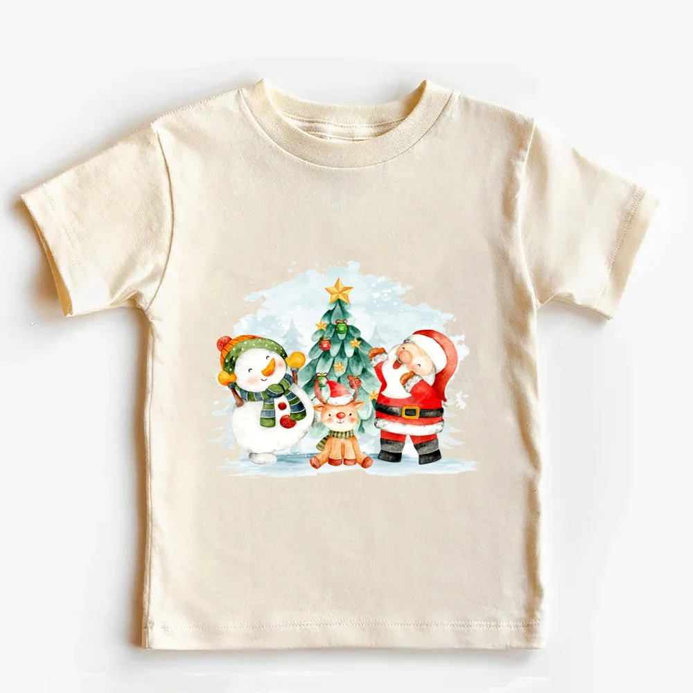 Camiseta de Navidad de Papá Noel para niños, traje de Navidad Retro, Tops infantiles, ropa - imagen 3