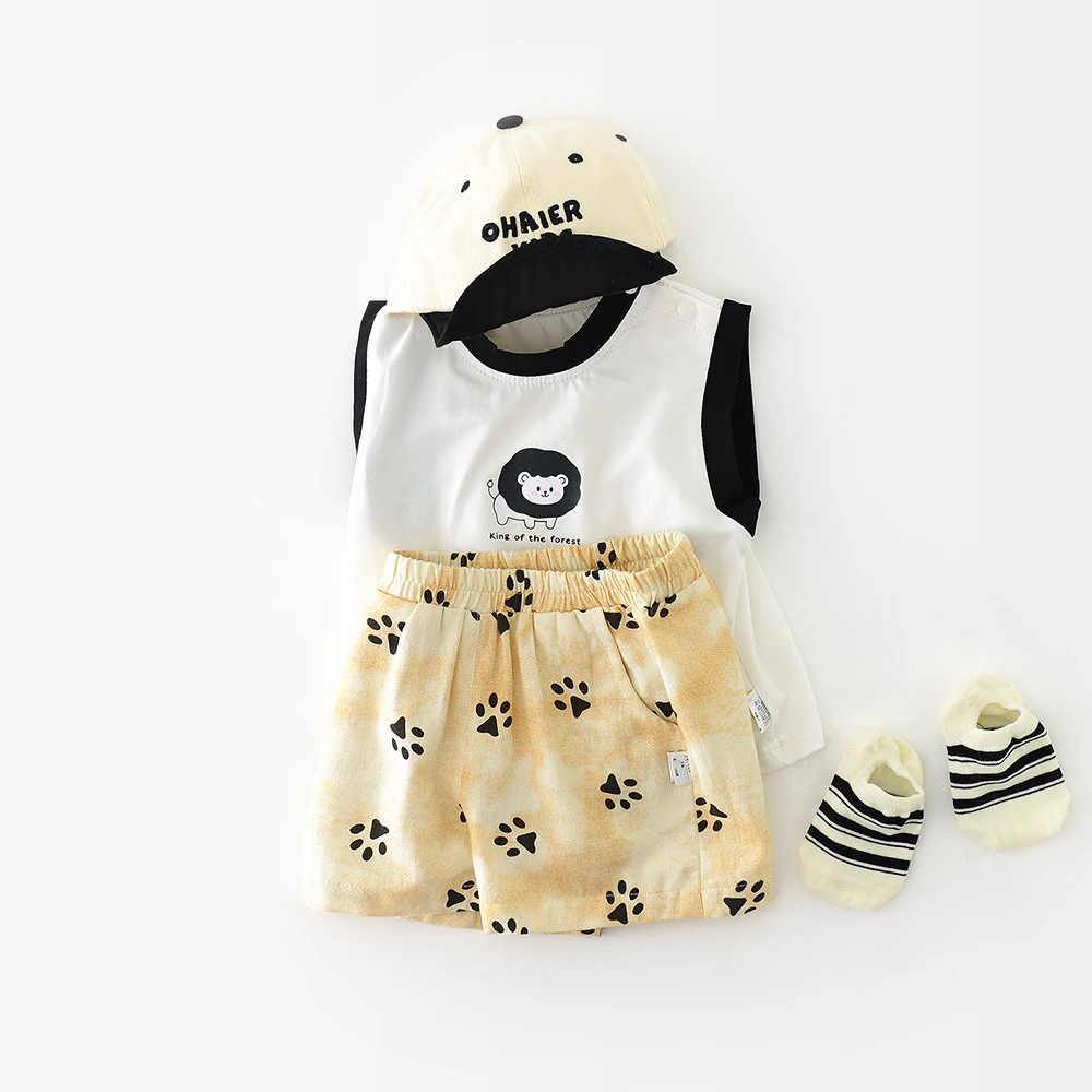 MILANCEL, nuevo conjunto de ropa de verano para bebés, chaleco con estampado de León para niños + pantalones cortos con estampado de pata, traje cómodo para niñas pequeñas de 3 a 24 meses, 2 uds. - imagen 2