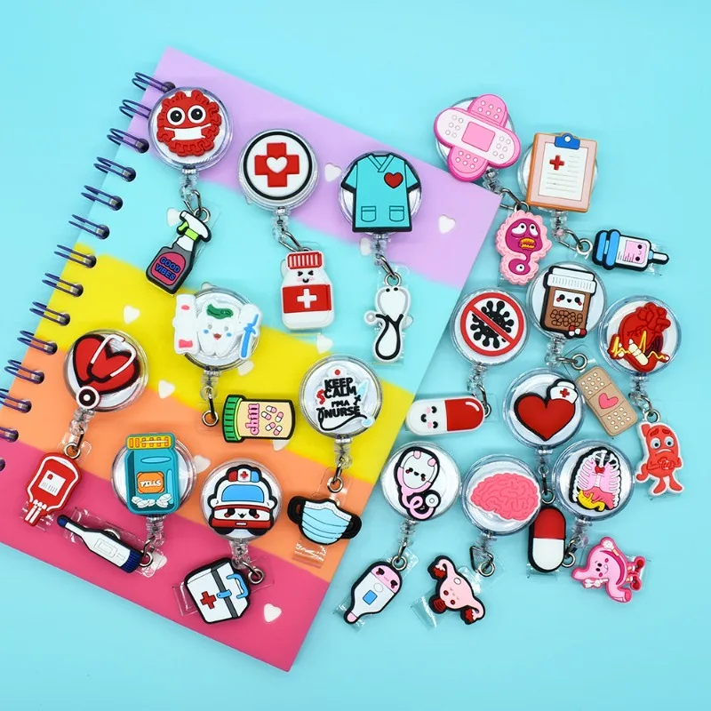 Silicona retráctil enfermera Doctor Hospital insignia médica carrete dibujos animados lindo Clip broches llaveros Oficina ID Tarjeta De Nombre titulares