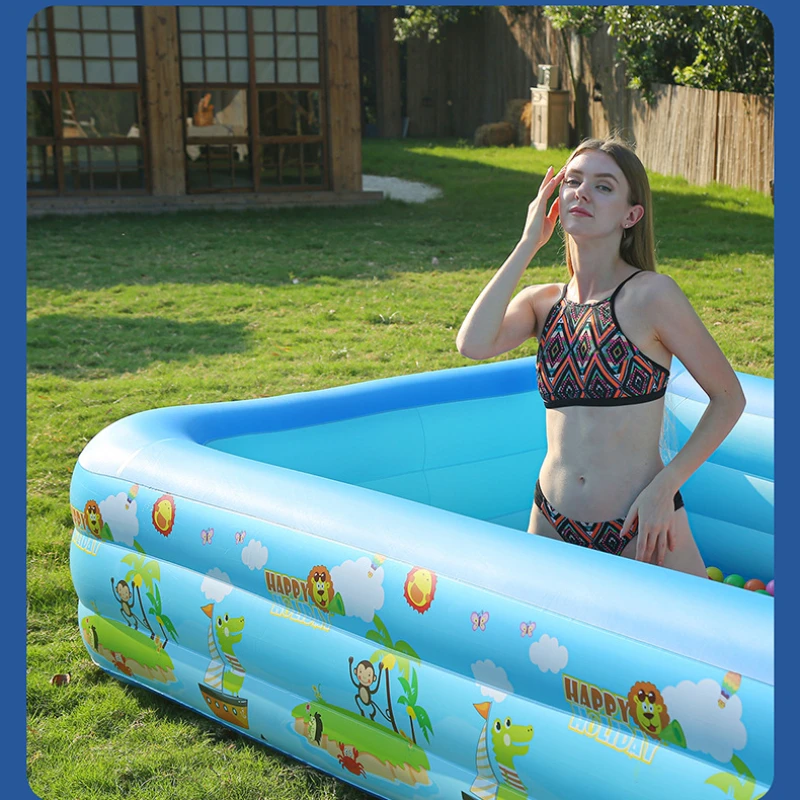 Piscina inflable de PVC con estampado de animales de dibujos animados, piscinas impresas, Mini baño de bebé divertido con agua de verano de 51,2 pulgadas - imagen 4